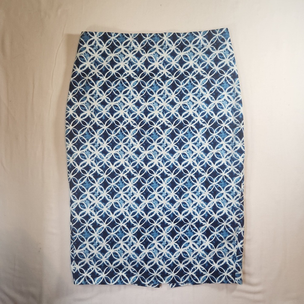 RW&CO Blue White Geometric Print Pencil Skirt Size 8 Knee Length Lined Career